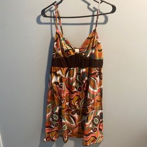 Vintage print adjustable spaghetti strap dress